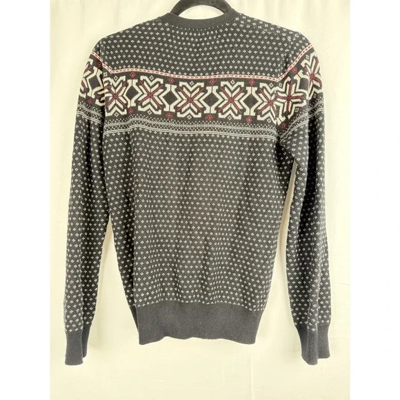 Zara‎ Knit Cardigan Sweater Fair Isle Pattern Button Front Gray Size M - Picture 2 of 3